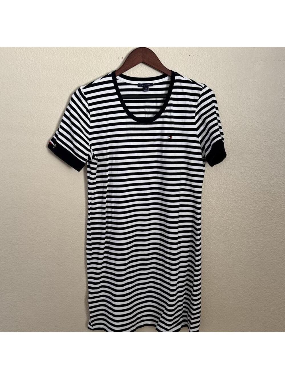 Tommy Hilfiger black and white striped short sleeve dress.